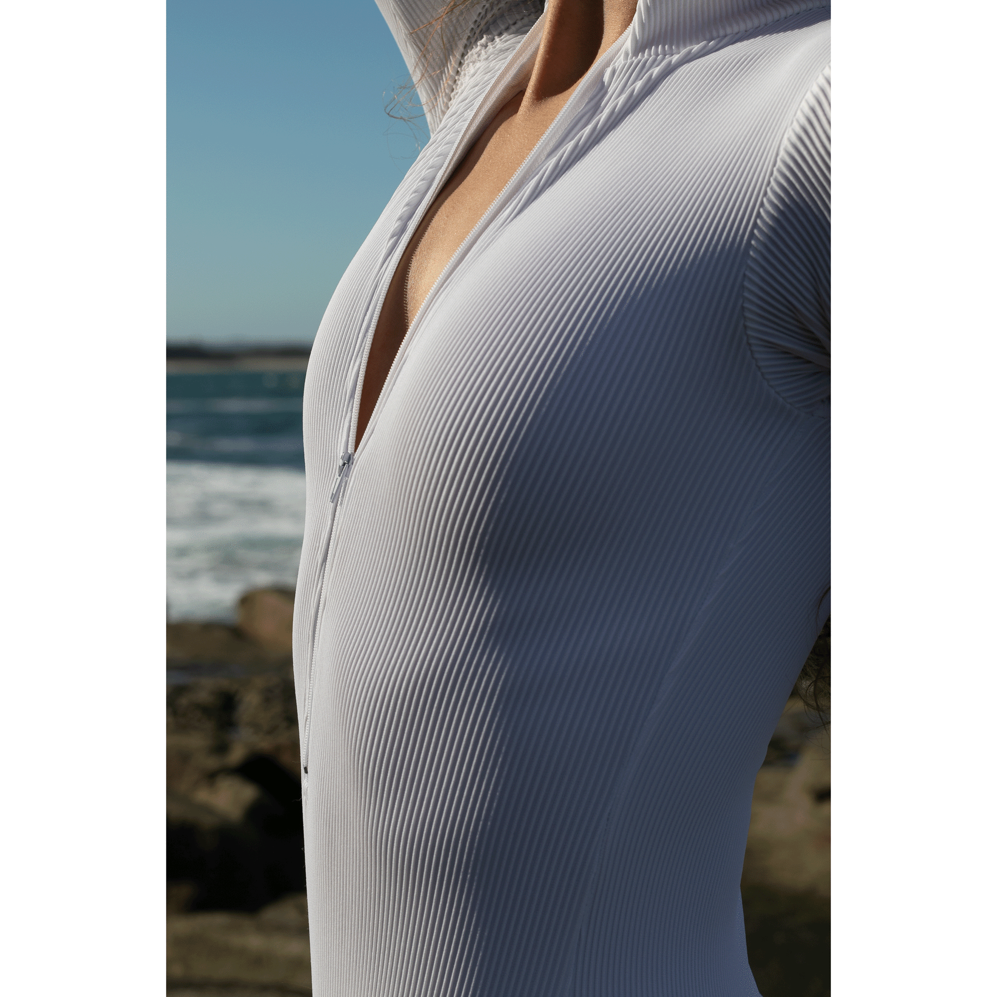 Full Zip Leotard - white